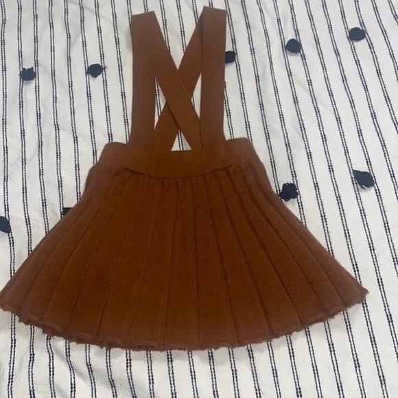 Zara Baby Pleated Dark Brown Knit Suspender Skirt 2-3 Years Old